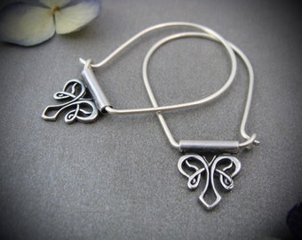 Art Nouveau Sterling Silver Hoop Earrings – Handmade Silversmith Jewelry, Elegant Boho Hoops