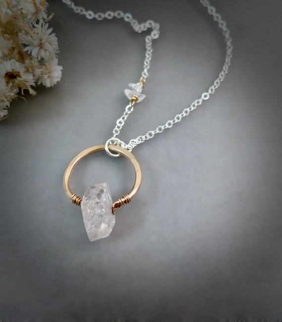 Herkimer Diamond Mixed Metal Boho Pendant, Jewelry Gifts, Crystal jewelry