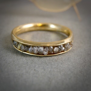 raw champaign diamond ring .. solid 14k gold stack ring, gold and raw diamond ring, colored diamond ring, minimalist diamond ring