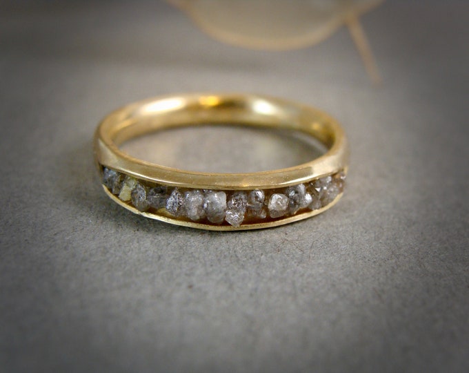 raw champaign diamond ring .. solid 14k gold stack ring, gold and raw diamond ring, colored diamond ring, minimalist diamond ring