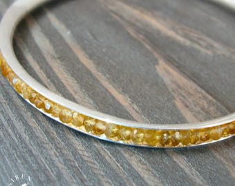 Handcrafted Sterling Silver Citrine Gemstone Bangle Bracelet, November Birthstone Bracelet, Gifts For Women