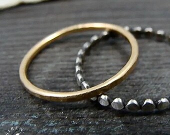 Mixed Metal Stacking Rings – Hammered 14k Gold Fill and Sterling Silver, Set of Two