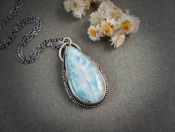 Larmiar and Sterling Silver Unique Artisan Made Pendant, Larimar Jewelry, Gemstone Mermaid Necklace, Gifts For Her "Calypso pendant"