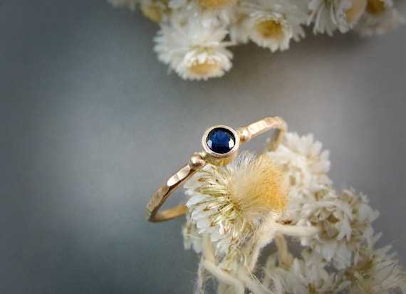 Petite natural sapphire and solid 14k gold stack ring, Delicate handmade ring, September birthstone, Siren jewels