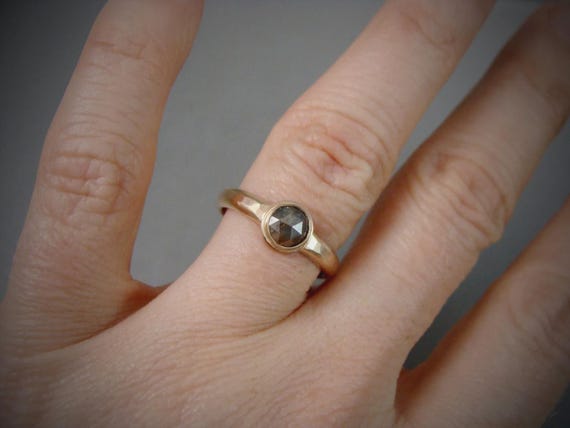 Hand Crafted Rose Cut Brown Cognac Diamond Ring - Hammered 14k Gold Band