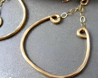Hammered Gold Hoop Earrings - Unique Hand Formed 14k Gold Filled Chain Dangles "Nordic Hoops"