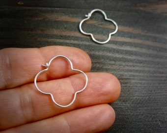 Petite Sterling Silver Clover Hoop Earrings – Gothic Quatrefoil Hoops, Handmade Siren Jewels