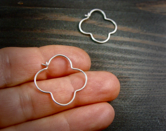 mini silver gothic hoops, small gold hoops, clover hoops, gifts for her