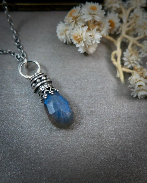 Labradorite and Sterling Silver Pendulum Pendant - Artisan Made Labradorite Jewelry Gifts For Her
