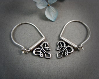 petite art nouveau style sterling silver hoops, art nouveau earrings, silversmith jewelry, handmade jewelry, gifts for her, sirent jewels