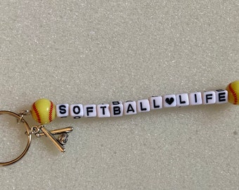 Personalized Sports Keychain, Baseball Softball or Football Beaded Keychain, Team Mom Gift