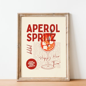 Aperol Spritz cocktailkunst print, retro drankje poster, minimalistische moderne muurkunst, grote cocktail muur kunst instant afdrukbare digitale download