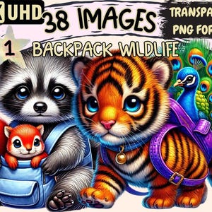 Backpack Wildlife Clipart – Adventure Animal PNG Illustrations (Digital Download)