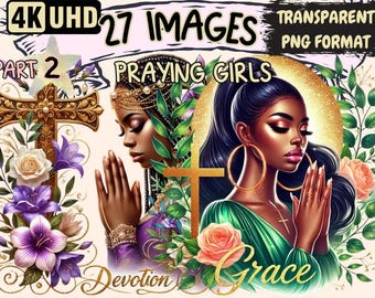 Praying African-American Girls Clipart – 27 PNG Illustrations (Digital Download)