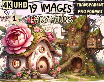 Fairy Houses Clipart - 19 PNG Enchanting House Graphics, Whimsical Printables, Instant Digital Download, Unlimited Commercial Use for Crafts