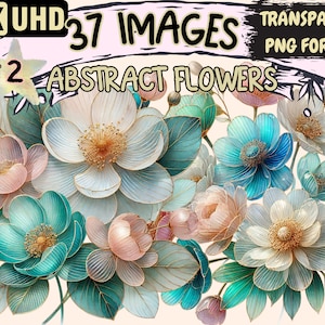 Abstract Flowers (P2) Clipart - 37 PNG Artistic Floral Graphics, Modern Printables, Instant Digital Download,Unlimited Commercial Use Crafts