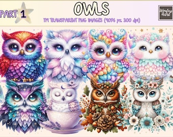 Owls Clipart – 114 Adorable PNG Graphics, Commercial Use (Digital Download)
