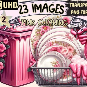Pink Cleaning (P2) Clipart - 23 PNG Stylish Cleaning Graphics, Pink Printables, Instant Digital Download, Unlimited Commercial Use Crafts
