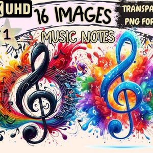 Music Notes Clipart – 16 PNG Graphics, Commercial Use (Digital Download)