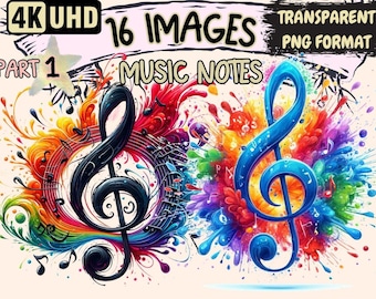 Music Notes Clipart – 16 PNG Graphics, Commercial Use (Digital Download)