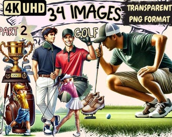 Golf Clipart Bundle – 34 PNG Illustrations, Commercial Use (Digital Download)