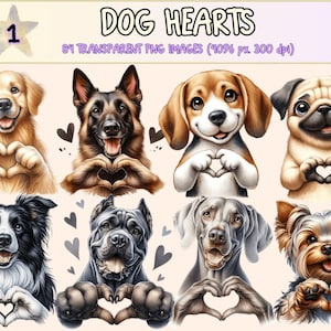 Dog Hearts Clipart Bundle - 84 PNG Cute Puppy Graphics, Adorable Doggy Love Printables, Instant Digital Download, Unlimited Commercial Use