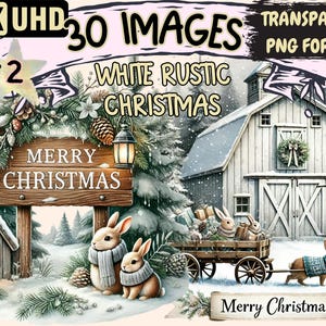 White Rustic Christmas (P2) Clipart - 30 PNG Merry Holiday Graphics, Farmhouse Printables, Instant Digital Download,Unlimited Commercial Use