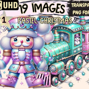 Pastel Christmas Clipart - 19 PNG Soft Holiday Graphics, Cute Festive Printables, Instant Digital Download, Unlimited Commercial Use Crafts