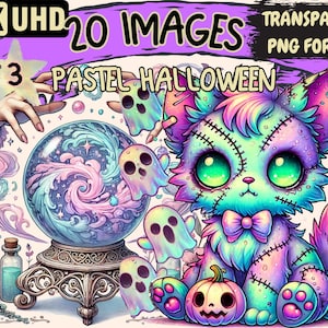 Pastel Halloween (P3) Clipart - 20 PNG Cute Halloween Graphics, Soft Color Printables, Instant Digital Download, Unlimited Commercial Use