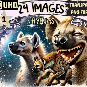Hyenas Clipart - 24 PNG Wild Animal Illustrations, Safari Animals Hyena Art, Instant Digital Download, Unlimited Commercial Use for Crafts