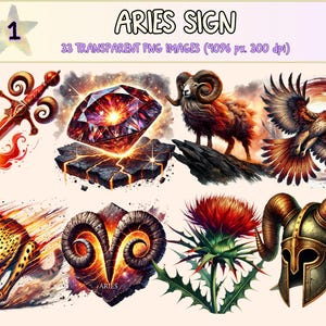 Aries Sign Clipart - 33 PNG Zodiac Symbol Graphics, Astrology Illustrations, Celestial Printables, Instant Digital Download, Commercial Use