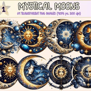 Mystical Moons Clipart autopost Cute moon art Digital moon art - WondersArtist