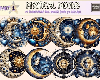 Mystical Moon Clipart – Celestial PNG Graphics (Digital Download)