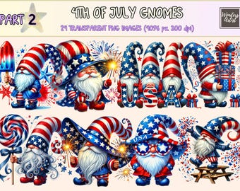 4th of July Gnomes Clipart – Patriotic PNG Graphics (Digital Download)