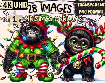 Christmas Gorilla Clipart – 28 Festive Holiday PNG Illustrations (Digital Download)