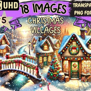 Christmas Villages (P5) Clipart - 18 PNG Festive Town Illustrations, Holiday Art, Instant Digital Download, Unlimited Commercial Use Crafts