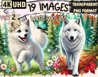 White Wolves Clipart – Arctic Wildlife PNG Illustrations (Digital Download)