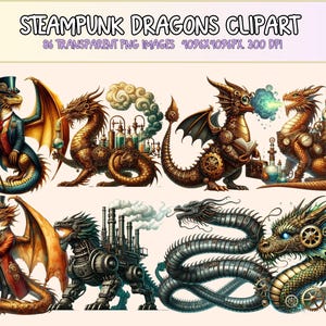 Steampunk Dragons Clipart - 86 PNG Mechanical Fantasy Illustrations (Digital Download)