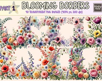Floral Frame Clipart: Watercolor Flower Borders (Digital Download, Commercial Use)