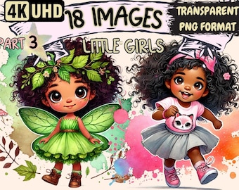 African-American Girl Clipart – 18 PNG Graphics, Commercial Use (Digital Download)