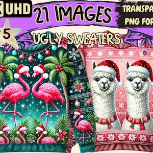 Ugly Sweaters (P5) Clipart - 21 PNG Festive Sweater Illustrations, X-Mas Holiday Art, Instant Digital Download, Unlimited Commercial Use