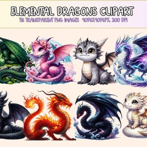 Elemental Dragons Clipart Bundle – 116 Fantasy PNG Graphics (Digital Download)