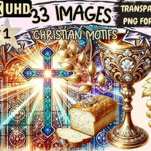 Christian Motifs Clipart - 33 PNG Faith-Based Illustrations, Religious Art, Instant Digital Download, Unlimited Commercial Use for Crafts