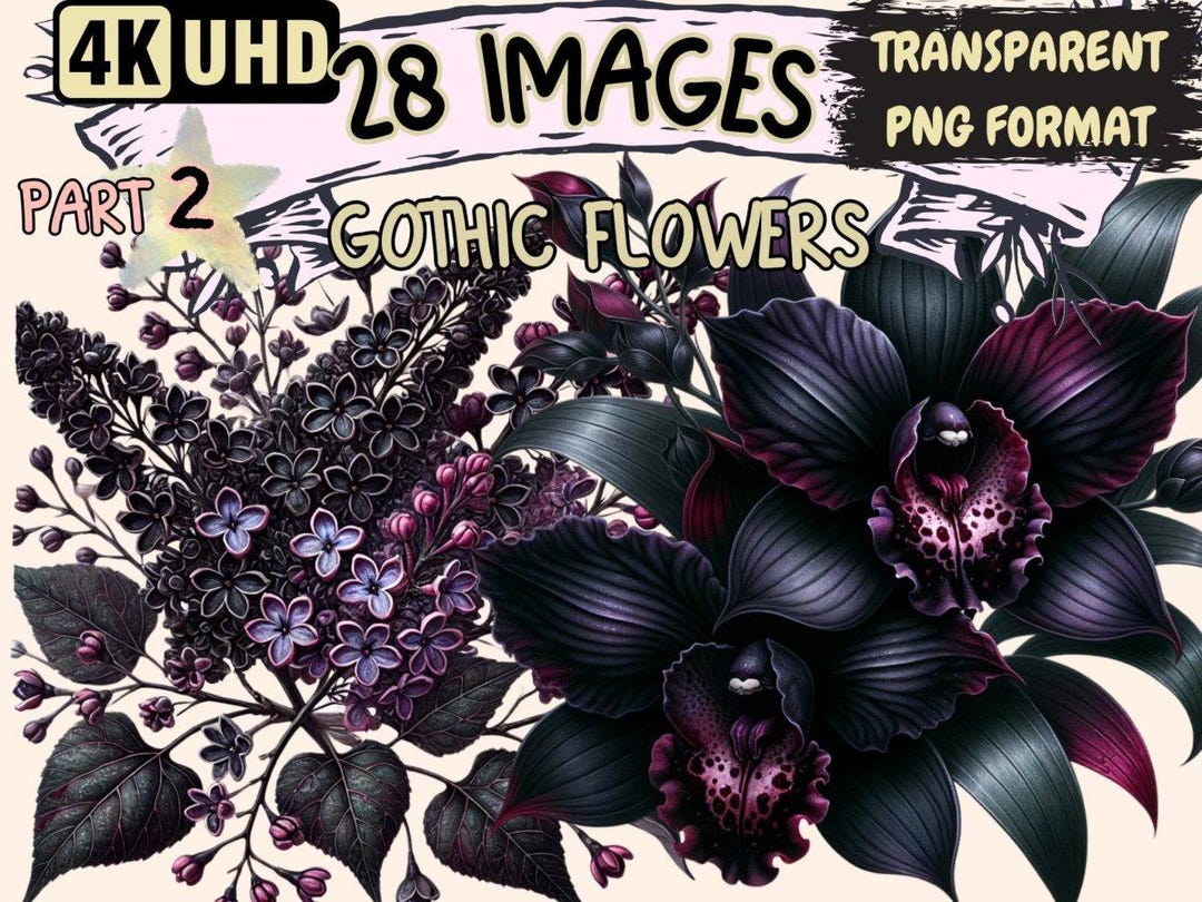 Gothic Flowers Clipart – 28 Dark Floral PNG Graphics (digital