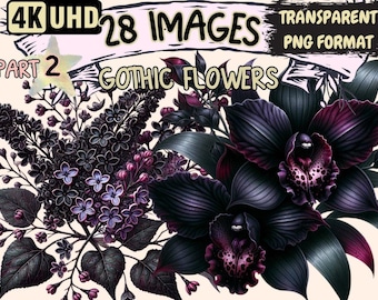 Gothic Flowers Clipart – 28 Dark Floral PNG Graphics (Digital Download)