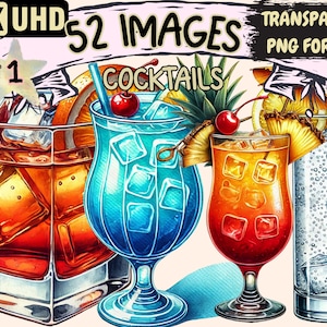 Cocktails Clipart - 52 PNG Vibrant Drink Graphics, Bar Printables, Instant Digital Download, Unlimited Commercial Use for Crafts & Designs
