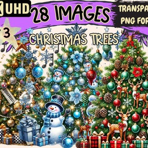 Christmas Trees (P3) Clipart - 28 PNG Festive Tree Illustrations, Holiday Art, Instant Digital Download, Unlimited Commercial Use for Crafts