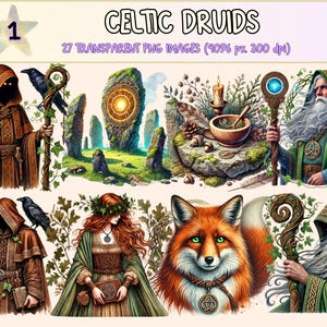 Celtic Druids Clipart - 27 PNG Mystical Pagan Forest Graphics, Ancient Ritual Illustrations, Instant Digital Download, Commercial Use