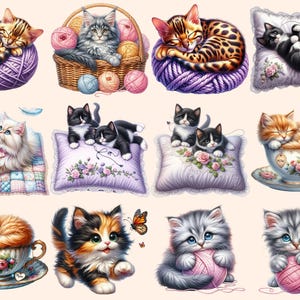 Kittens Clipart - 91 PNG Adorable Kitten Graphics, Cute Cat Printables, Instant Digital Download, Unlimited Commercial Use Crafts Designs image 8