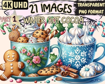 Winter Hot Cocoa Clipart - 21 PNG Cozy Hot Chocolate Graphics, Festive Printables, Instant Digital Download, Unlimited Commercial Use Crafts
